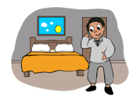 a guy talking on the phone in his bedroom