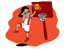 girl wearing glasses playing basketball